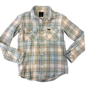 RVCA Plaid Flannel Button Up Shirt Kids size S Boys Green Gray